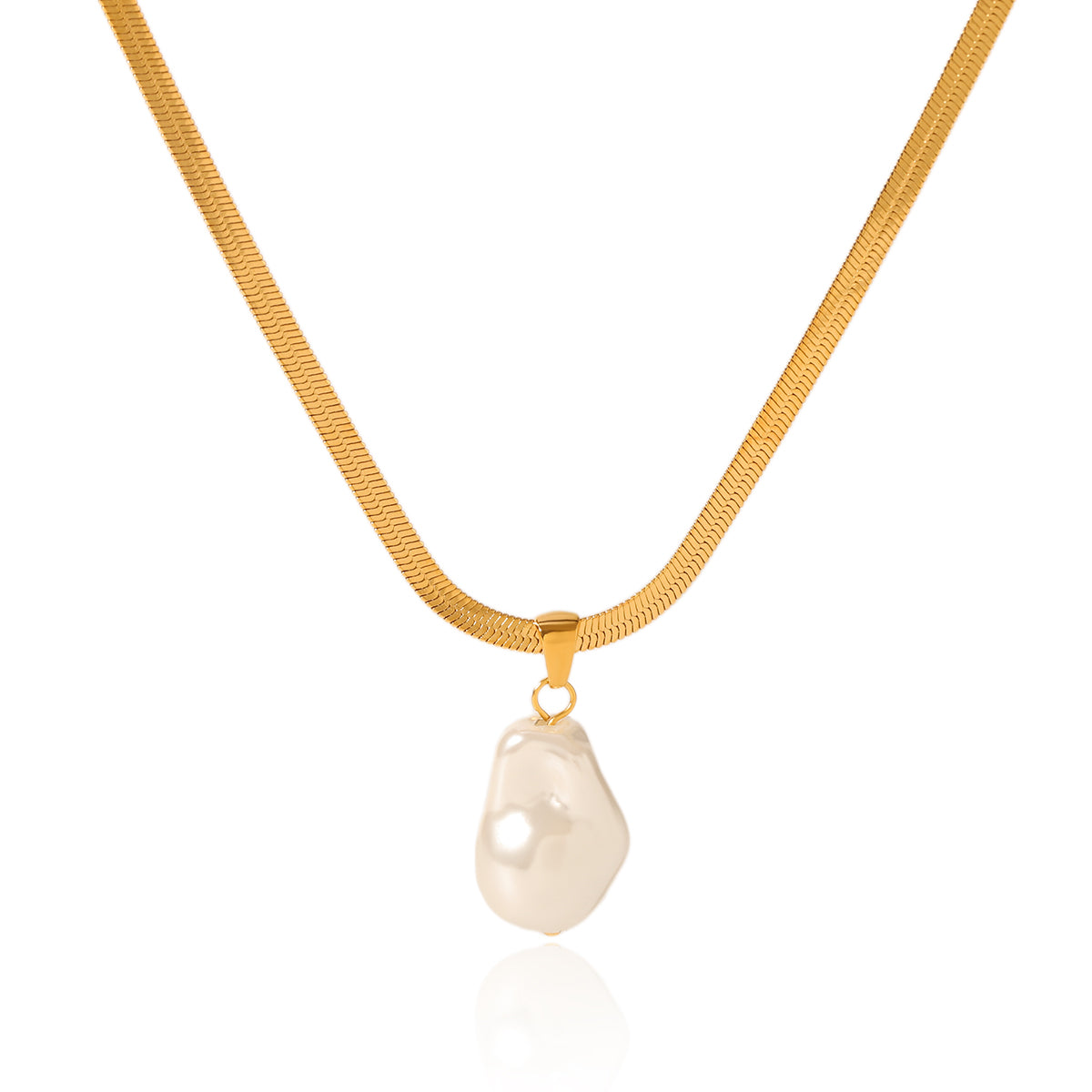 COLLANA SNAKE GOLD CON CIONDOLO PERLA ACCIAIO INOX 304 REGOLABILE