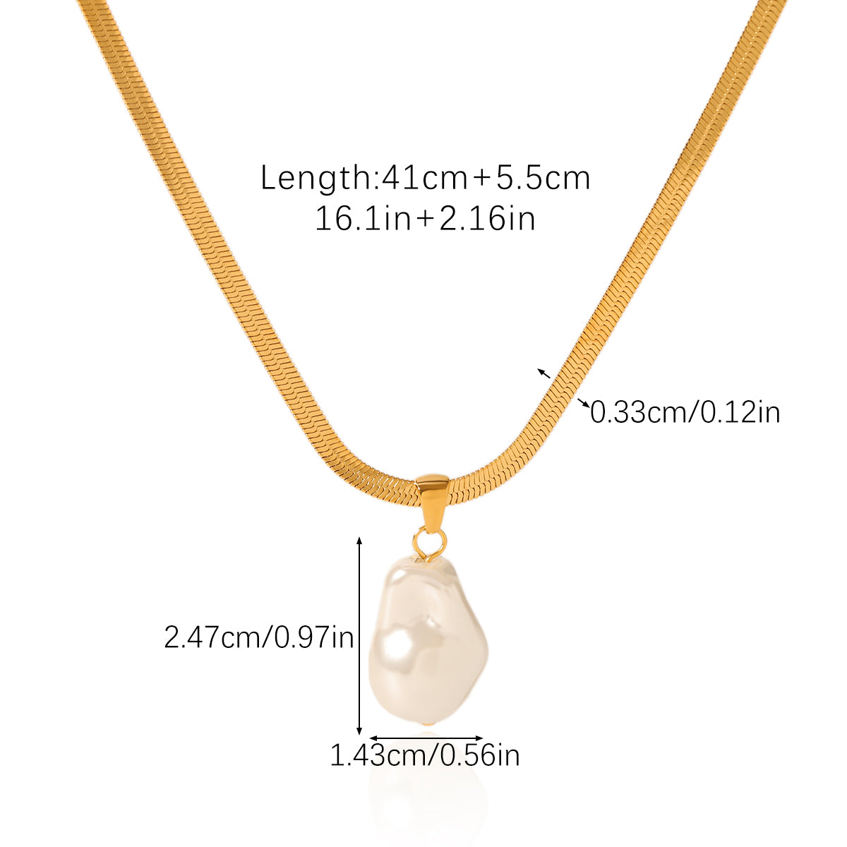 COLLANA SNAKE GOLD CON CIONDOLO PERLA ACCIAIO INOX 304 REGOLABILE