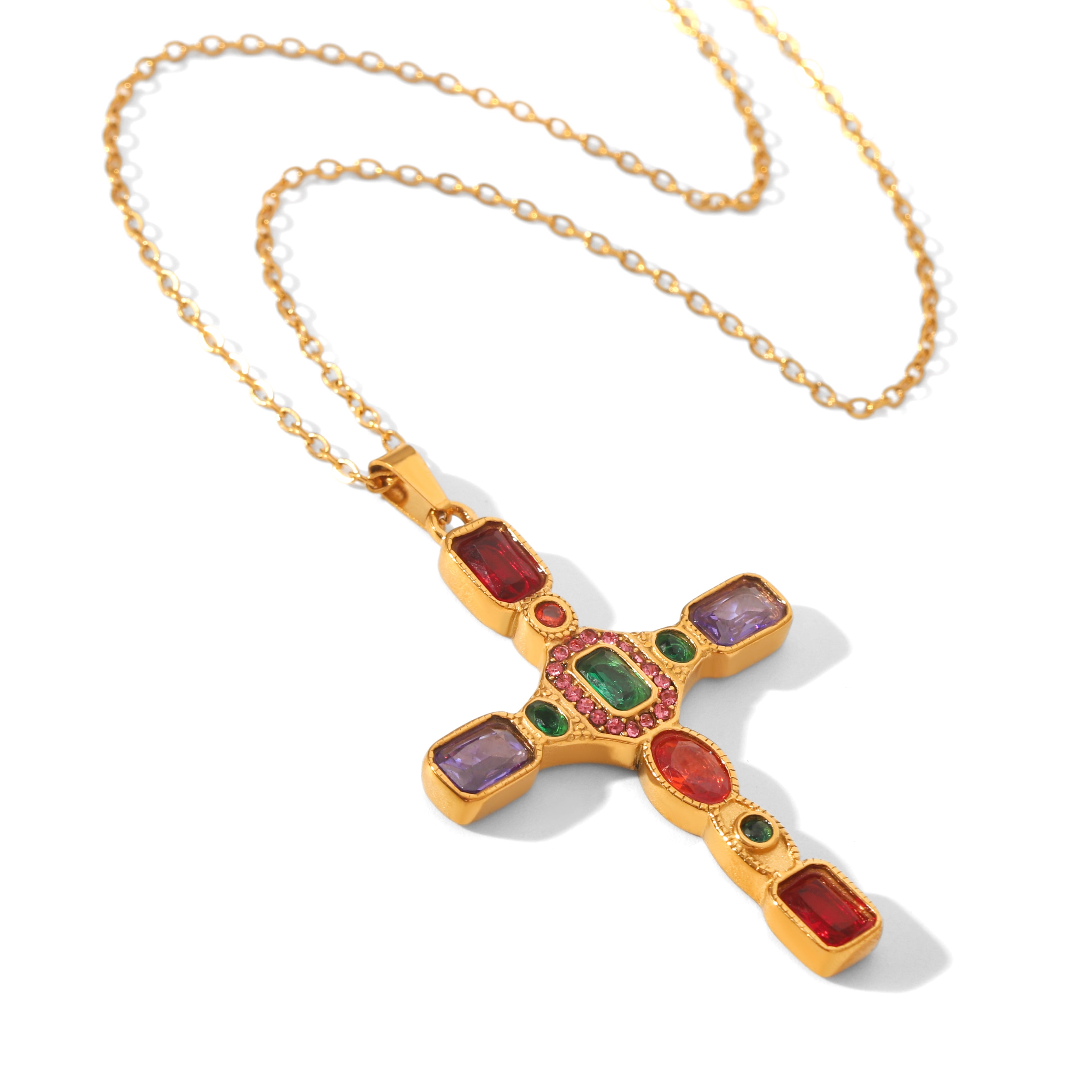 COLLANA ROOD IN ORO IMPREZIOSITA CON PIETRE MULTICOLR ACCIAIO INOX 304 REGOLABILE