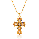 COLLANA CROCE CON PERLE  ACCIAIO INOX 304 REGOLABILE