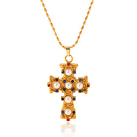 COLLANA CROCE CON PERLE  ACCIAIO INOX 304 REGOLABILE