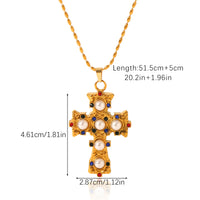 COLLANA CROCE CON PERLE  ACCIAIO INOX 304 REGOLABILE