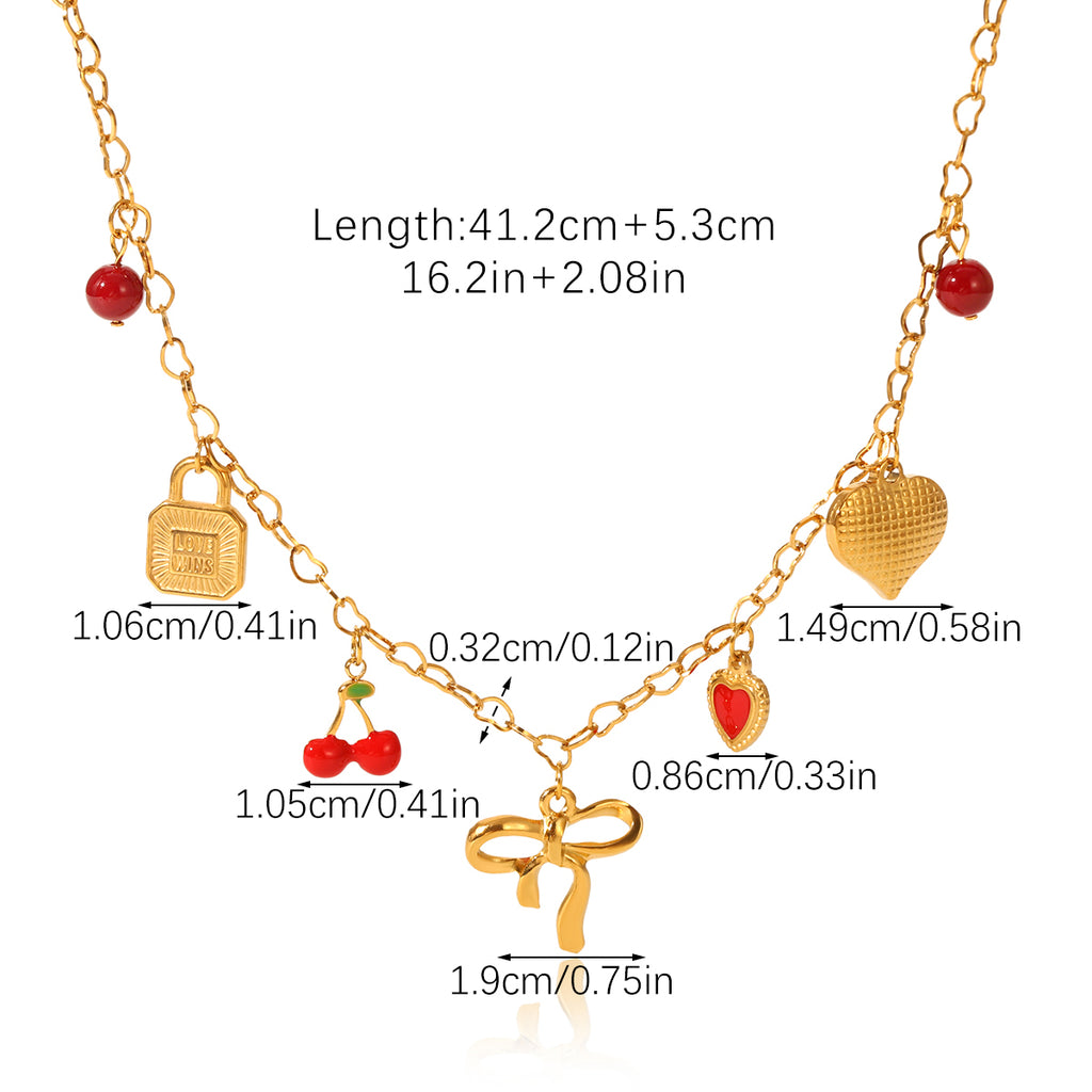 COLLANA FIOCCO CON CIONDOLI E PIETRE ACCIAIO INOX 304 REGOLABILE