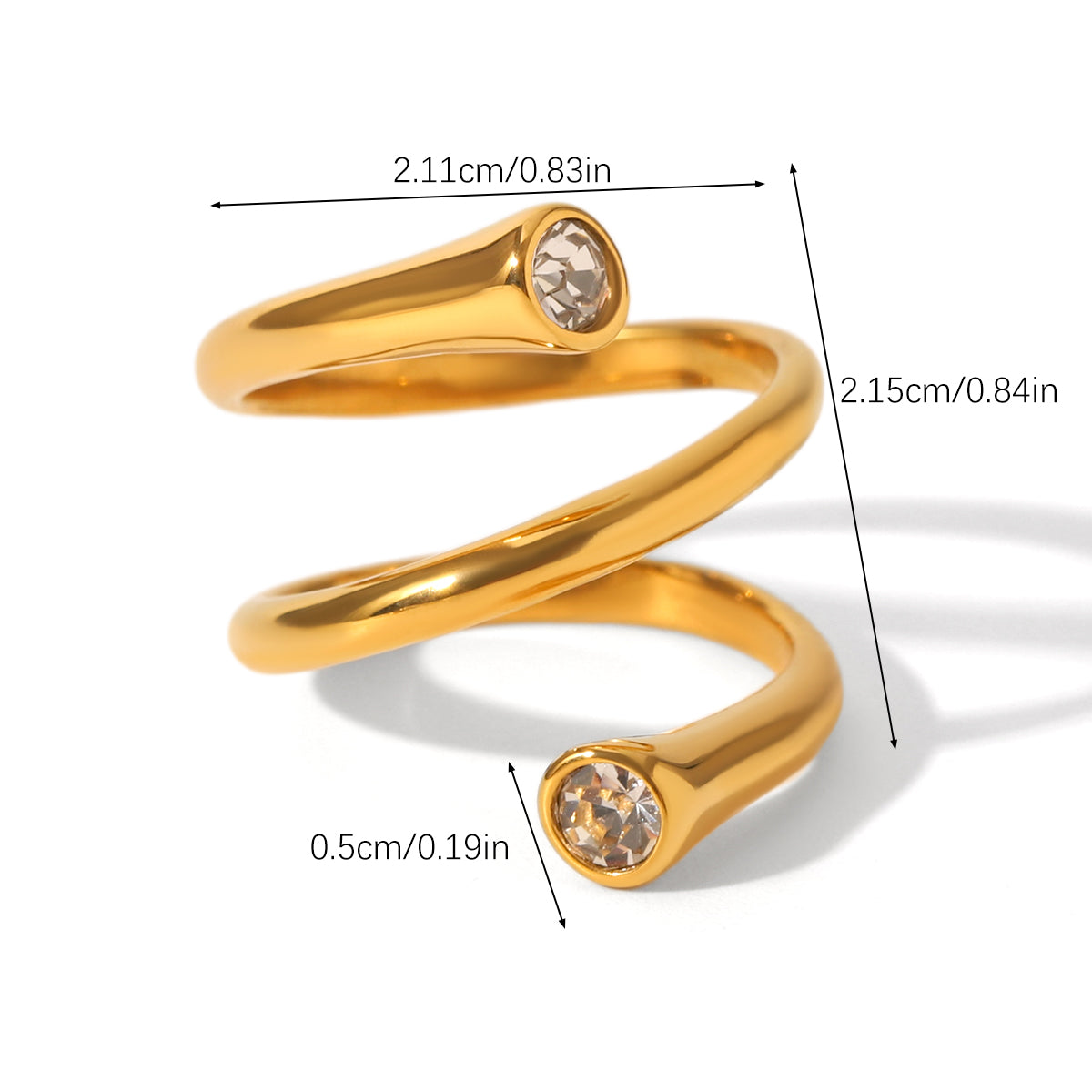 ANELLO DIAMOND SPIRALE IN ORO CON ZIRCONI ACCIAIO INOX 304
