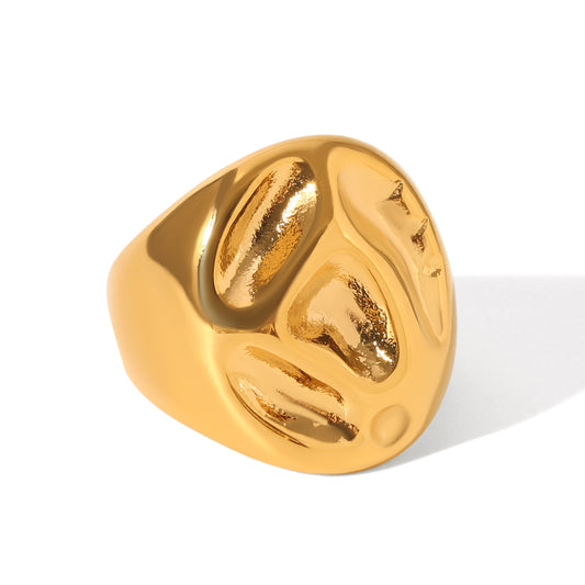 ANELLO CHEVALIER ORO MARTELLATO MIS.8 ACCIAIO INOX 304
