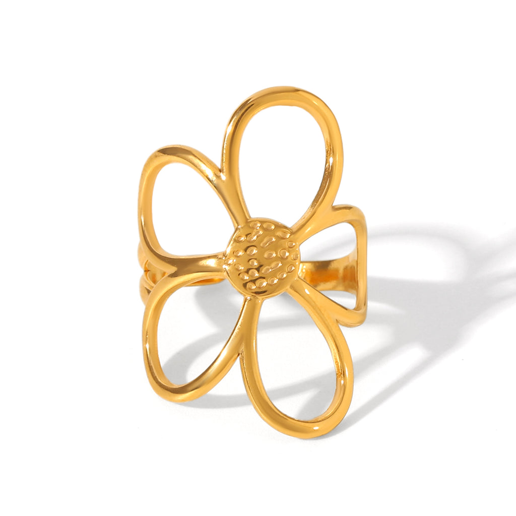 ANELLO FLOWERS GOLD  ACCIAIO INOX 304 REGOLABILE