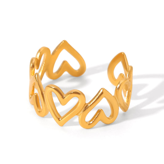 ANELLO CUORICINI IN  ORO ACCIAIO INOX 304