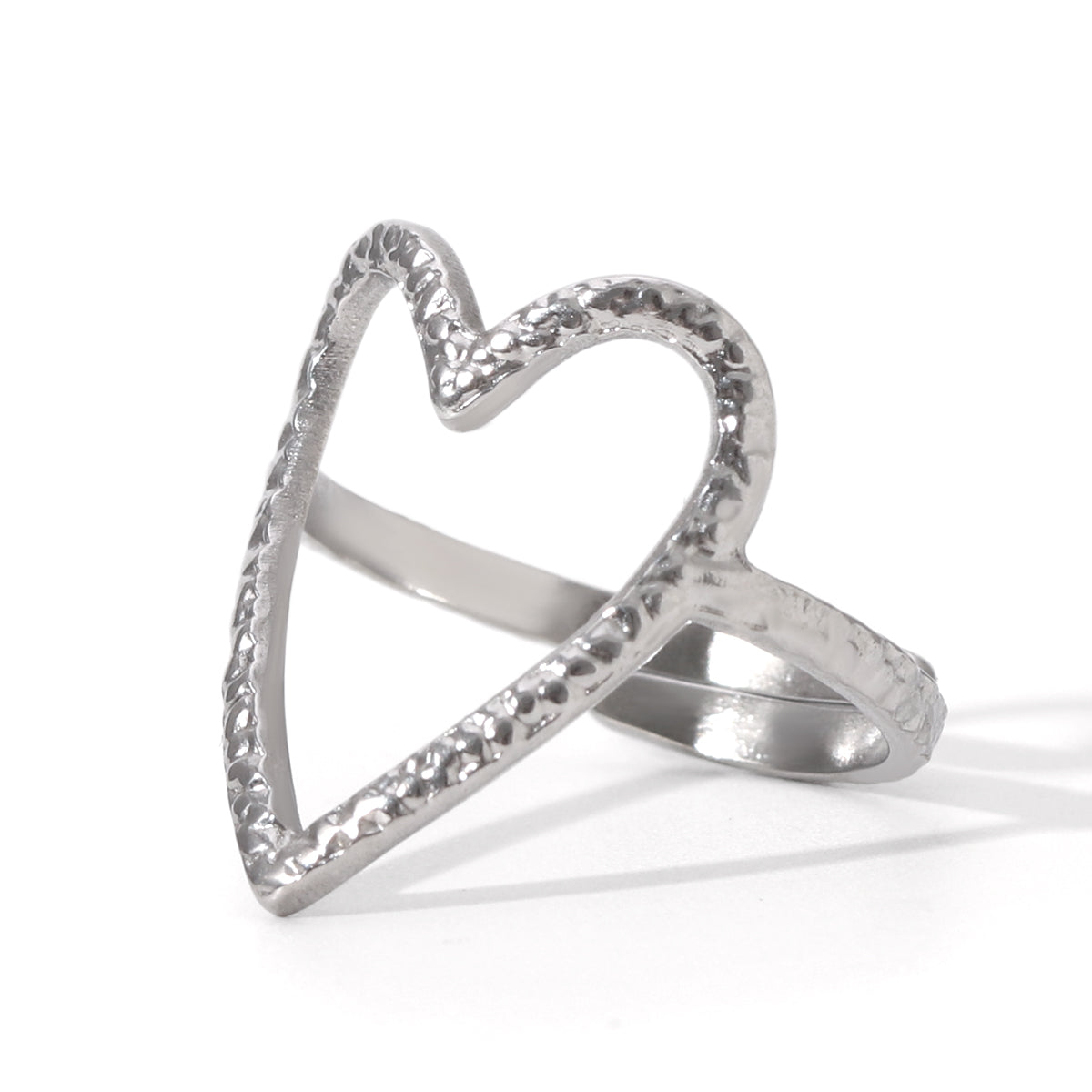 ANELLO HEART SILVER MARTELLATO ACCIAIO INOX 304 REGOLABILE