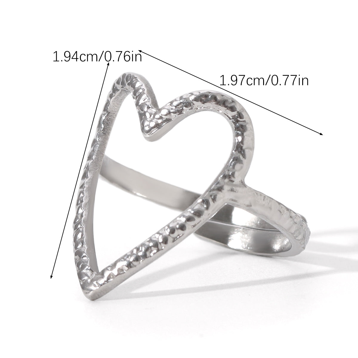 ANELLO HEART SILVER MARTELLATO ACCIAIO INOX 304 REGOLABILE