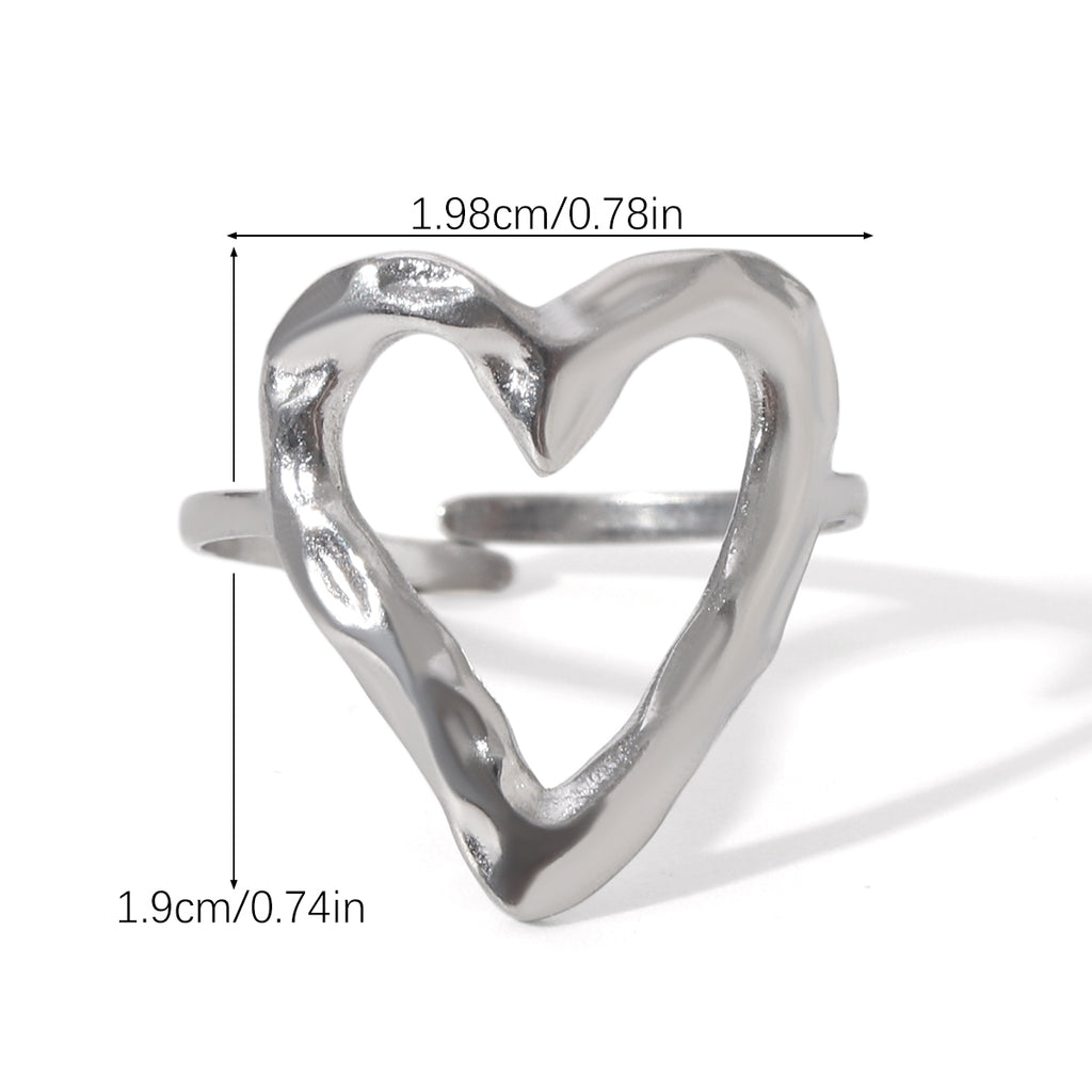 ANELLO CUORE MARTELLATO ARGENTO ACCIAIO INOX 304