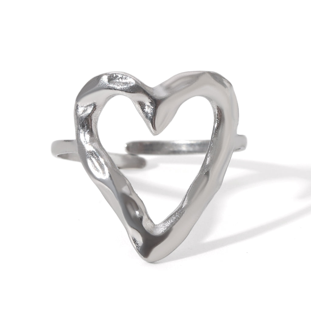 ANELLO CUORE MARTELLATO ARGENTO ACCIAIO INOX 304