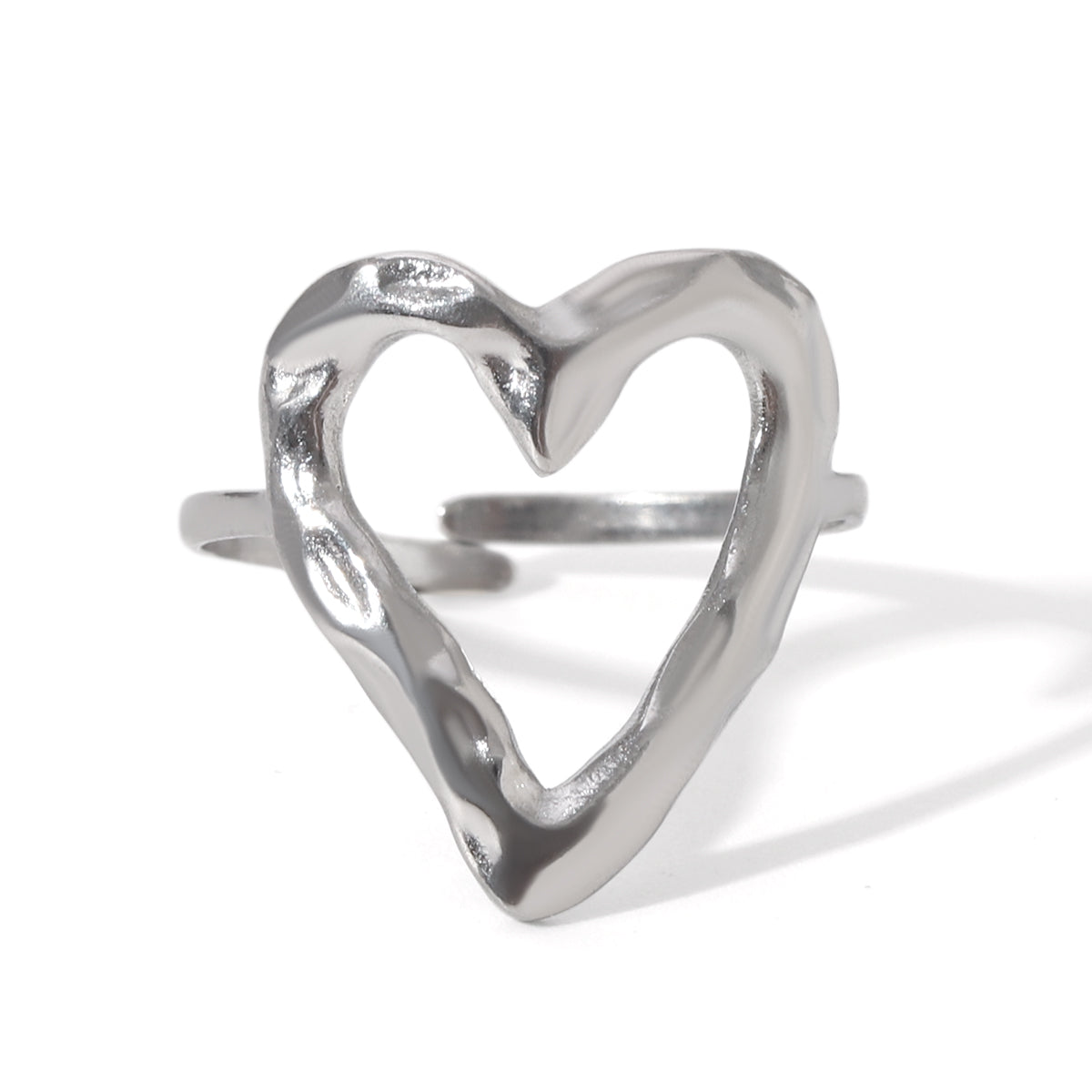 ANELLO CUORE MARTELLATO ARGENTO ACCIAIO INOX 304
