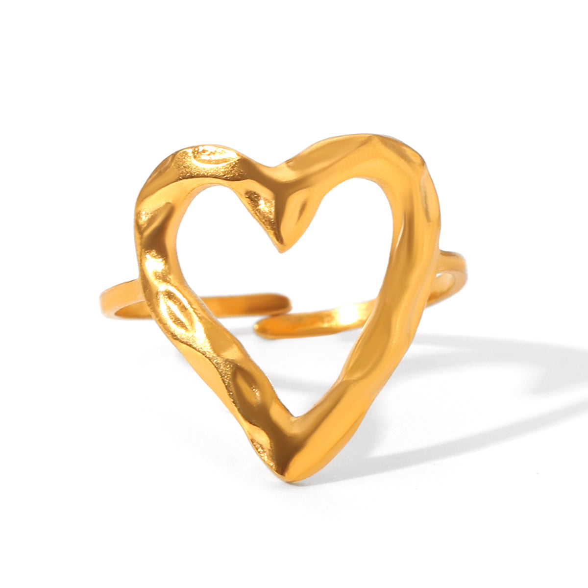 ANELLO CUORE MARTELLATO IN ORO  ACCIAIO INOX 304 REGOLABILE