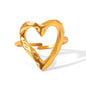 ANELLO CUORE MARTELLATO IN ORO  ACCIAIO INOX 304 REGOLABILE