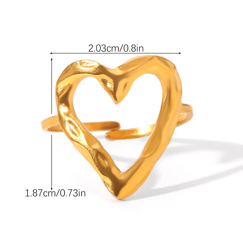 ANELLO HEART IN ORO MARTELLATO ACCIAIO INOX 304 REGOLABILE