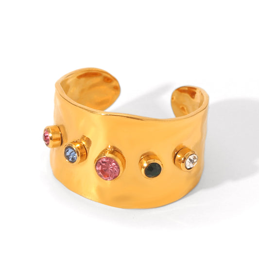 ANELLO QUEEN  PRECIOUS CON ZIRCONI COLORATI ACCIAIO INOX 304