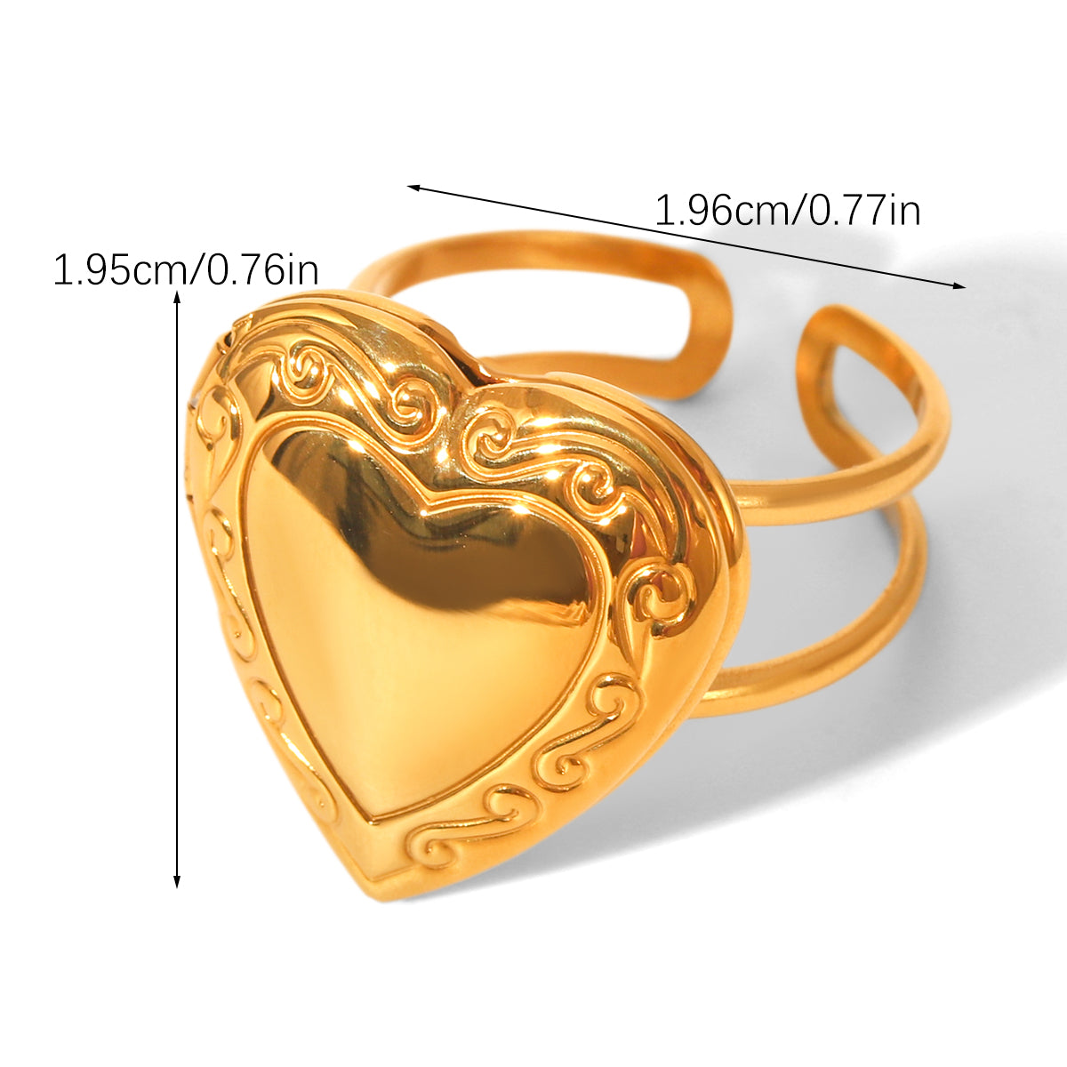 ANELLO CUORE SEGRETO IN ORO ACCIAIO INOX 304 REGOLABILE