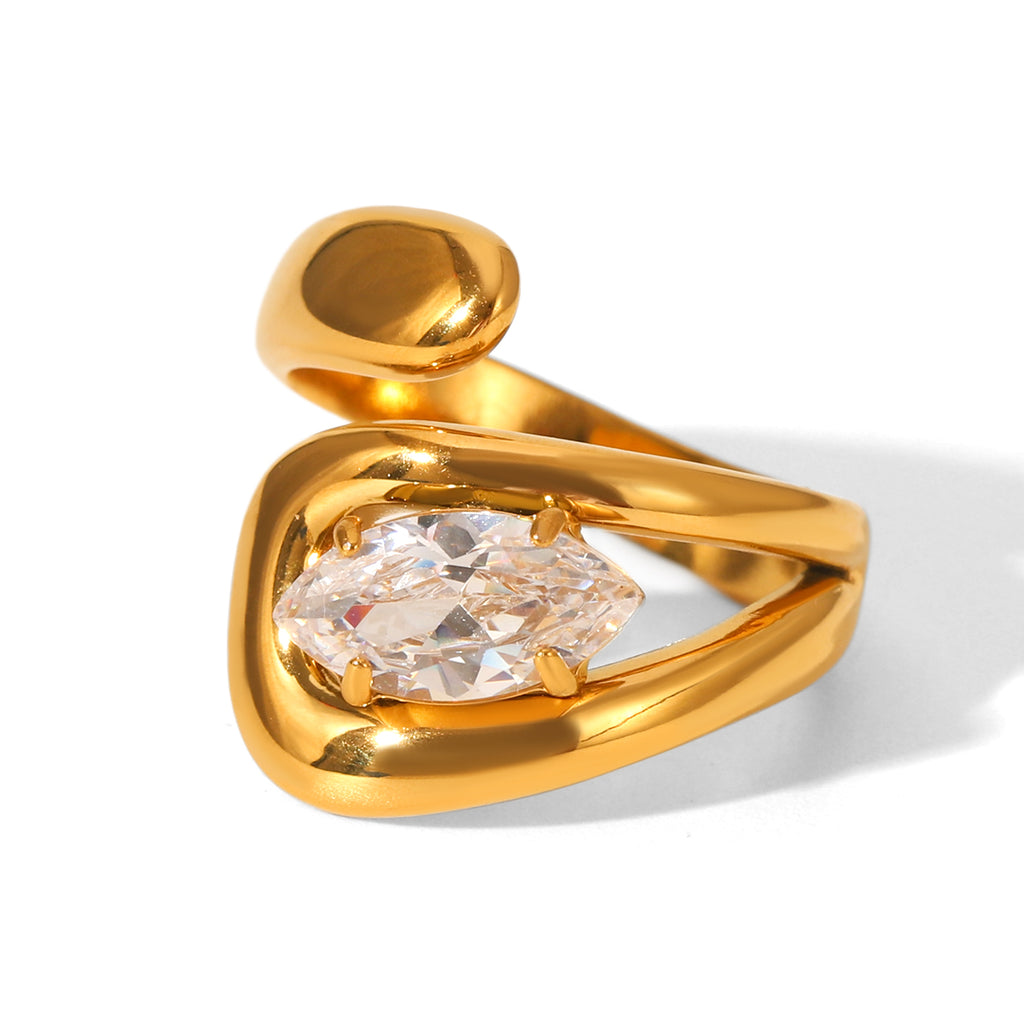 ANELLO PREZIOSA IN ORO CON ZIRCONI REGOLABILE ACCIAIO INOX 304