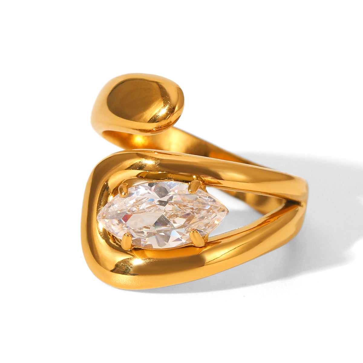 ANELLO PREZIOSA IN ORO CON ZIRCONI REGOLABILE ACCIAIO INOX 304