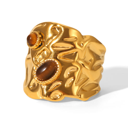 ANELLO TIGER IN ORO CON PIETRA ACCIAIO INOX 304