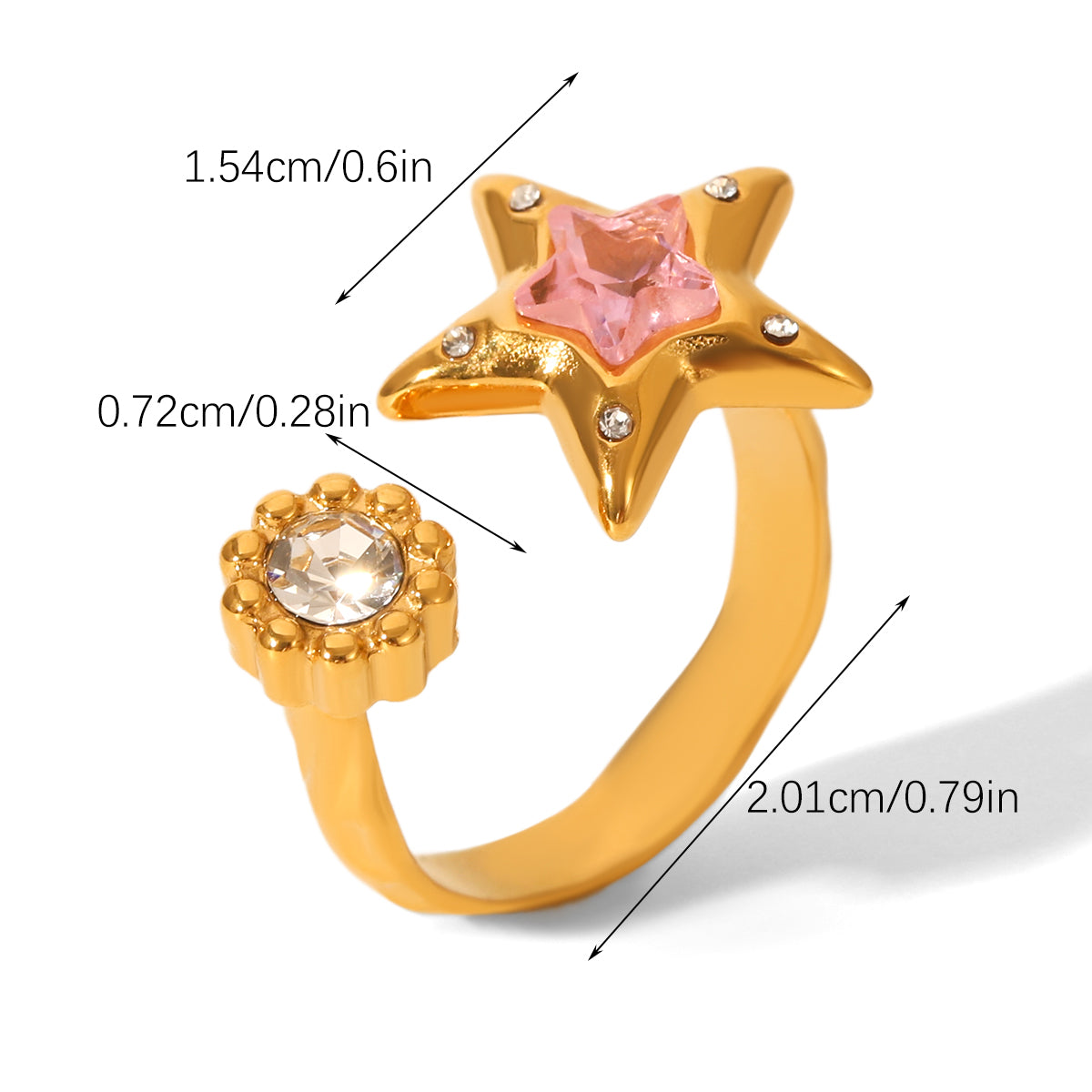 ANELLO STELLA ORO CON STRASS E ZIRCONI INOX 304