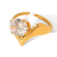 ANELLO PUNTA DI DIAMENTE COLORE  ORO CON ZIRCONE IN ACCIAIO INOX 304