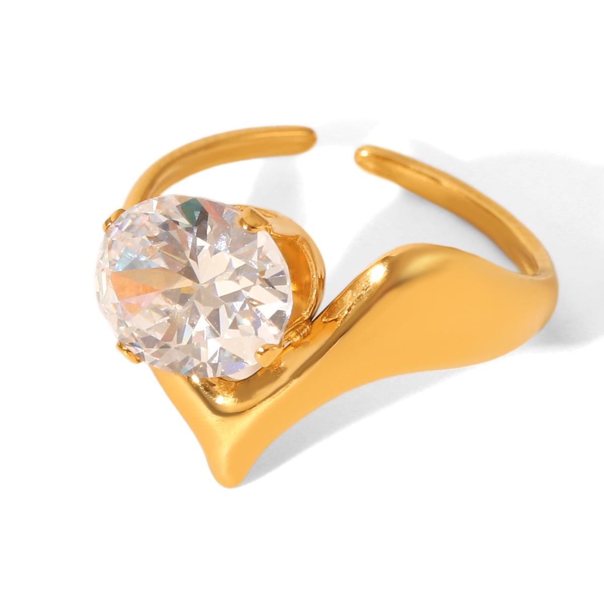 ANELLO PUNTA DI DIAMENTE COLORE  ORO CON ZIRCONE IN ACCIAIO INOX 304