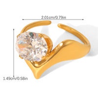 ANELLO PUNTA DI DIAMENTE COLORE  ORO CON ZIRCONE IN ACCIAIO INOX 304