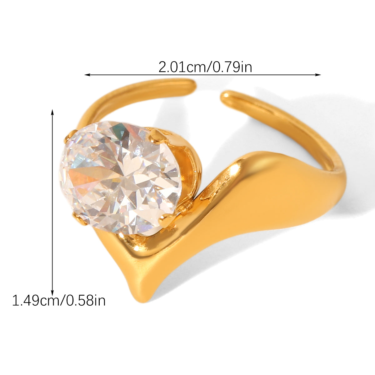 ANELLO PUNTA DI DIAMENTE COLORE  ORO CON ZIRCONE IN ACCIAIO INOX 304