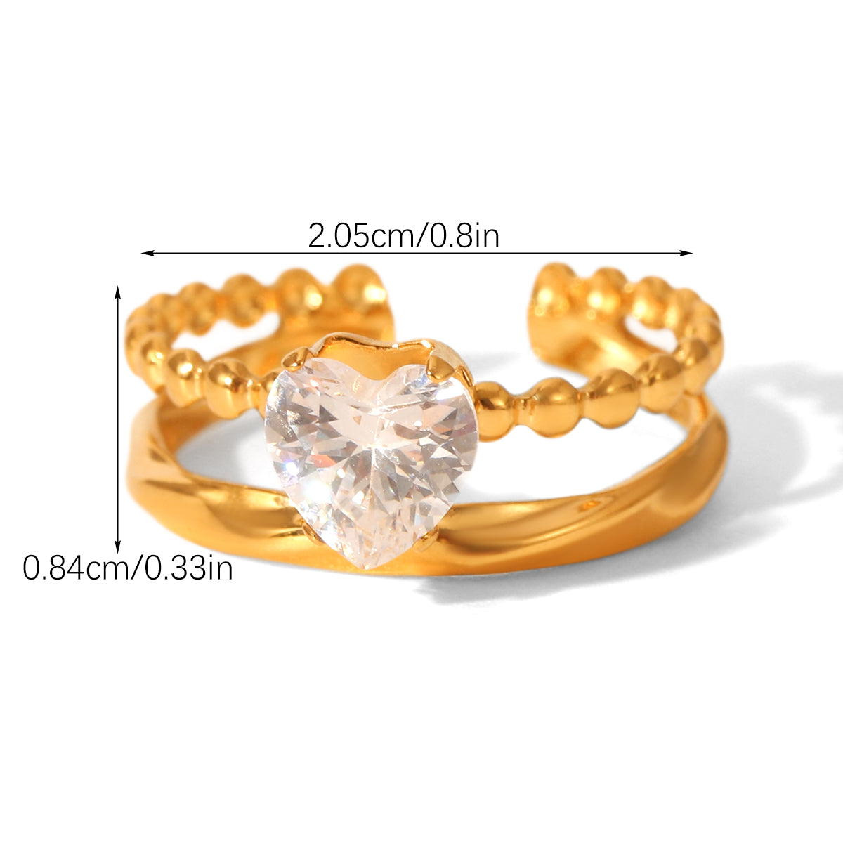 ANELLO PROMISE CON PIETRA A CUORE  ACCIAIO INOX 304 IN ORO REGOLABILE