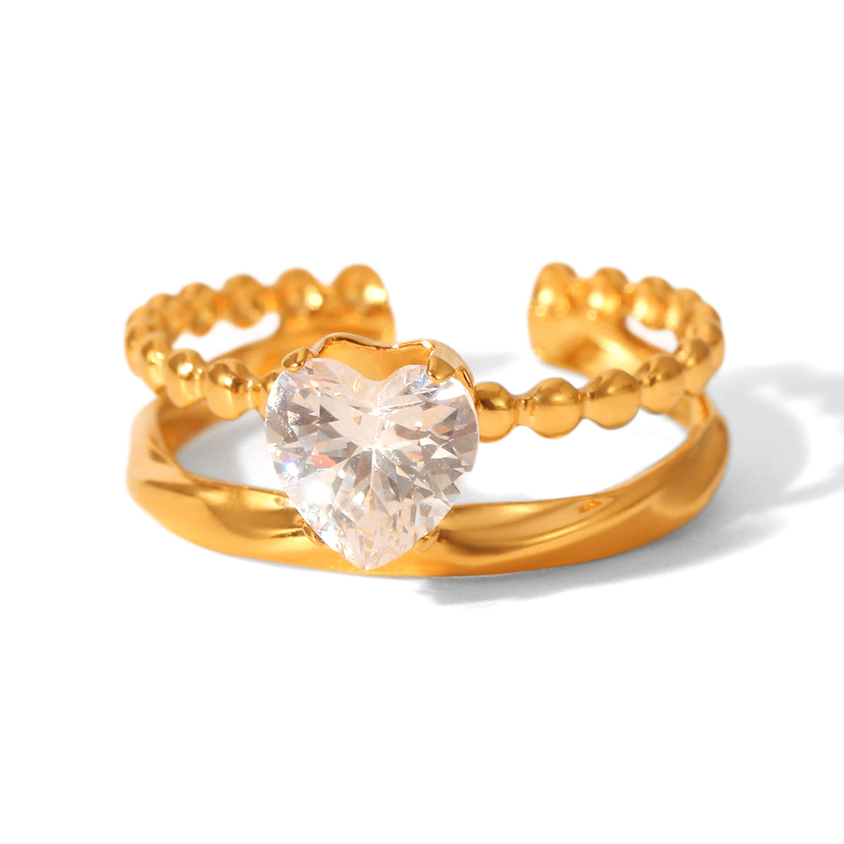 ANELLO PROMISE CON PIETRA A CUORE  ACCIAIO INOX 304 IN ORO REGOLABILE