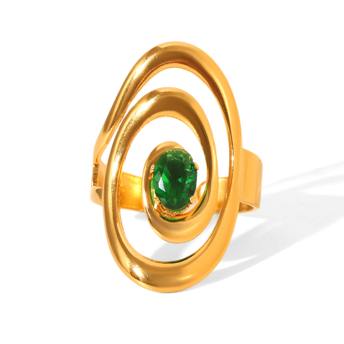 ANELLO SPIRALE SMERALDO ACCIAIO INOX 304 IN ORO REGOLABILE