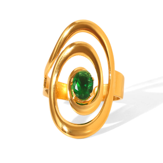 ANELLO SPIRALE SMERALDO ACCIAIO INOX 304 IN ORO REGOLABILE