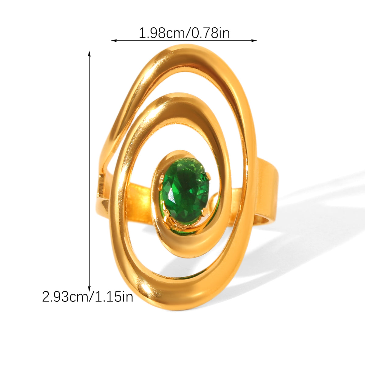 ANELLO SPIRALE SMERALDO ACCIAIO INOX 304 IN ORO REGOLABILE