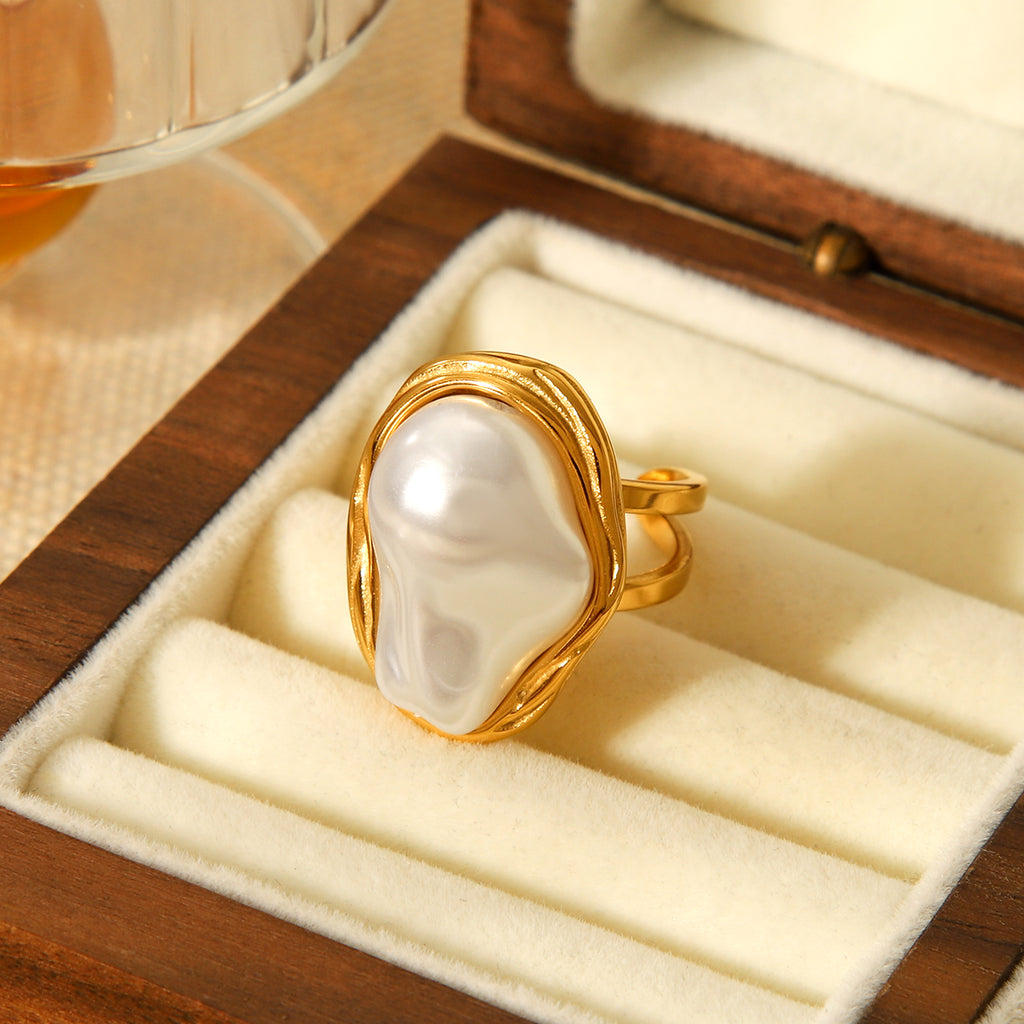 ANELLO PERLA RARA IN ORO CON PERLA ACCIAIO INOX 304 REGOLABILE