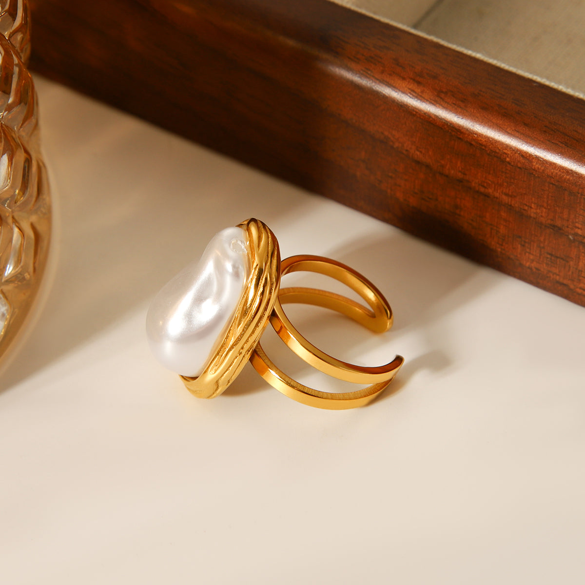 ANELLO PERLA RARA IN ORO CON PERLA ACCIAIO INOX 304 REGOLABILE