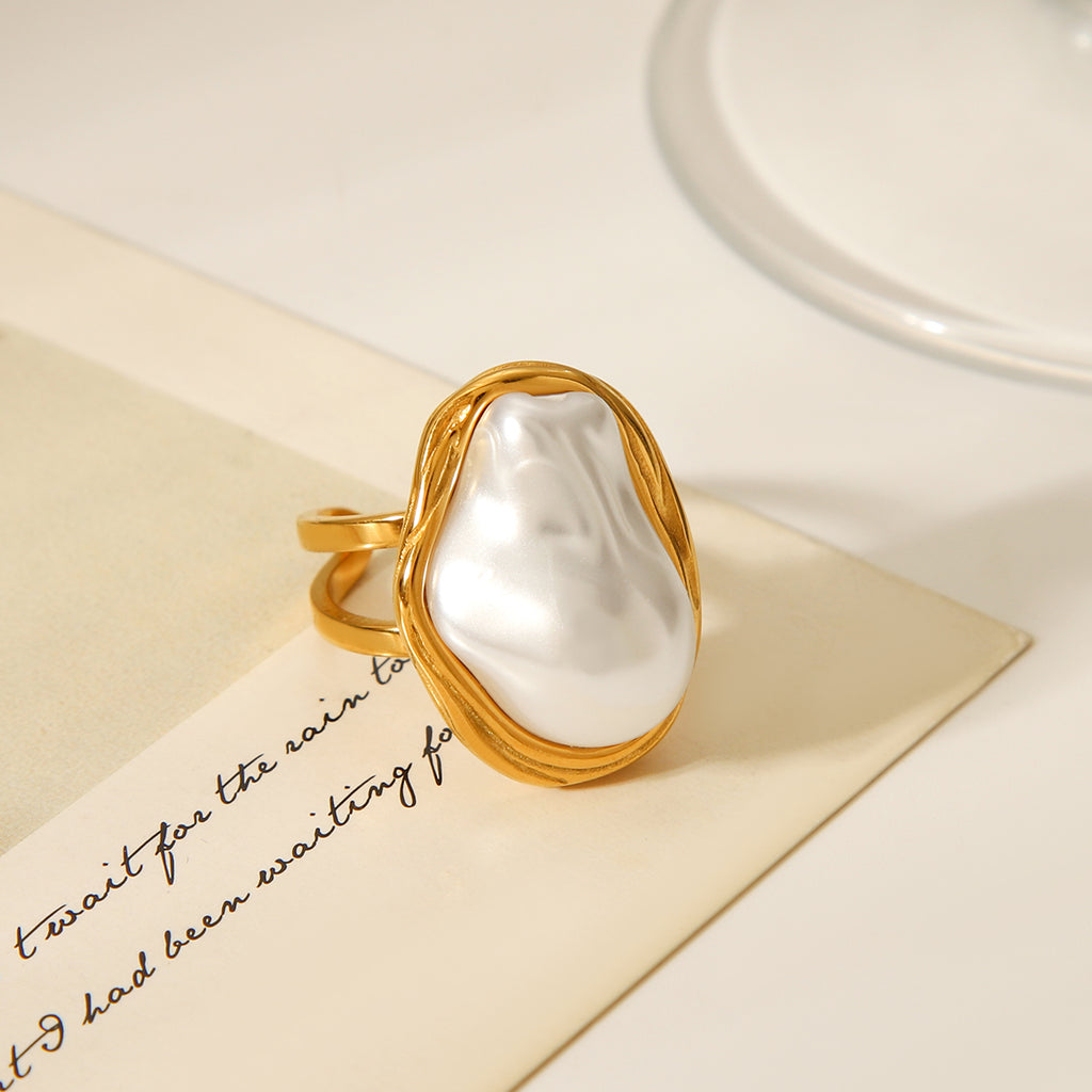 ANELLO PERLA RARA IN ORO CON PERLA ACCIAIO INOX 304 REGOLABILE