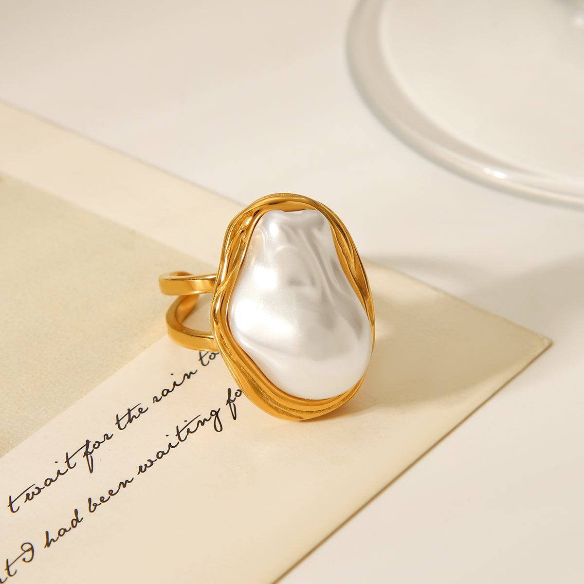 ANELLO PERLA RARA IN ORO CON PERLA ACCIAIO INOX 304 REGOLABILE