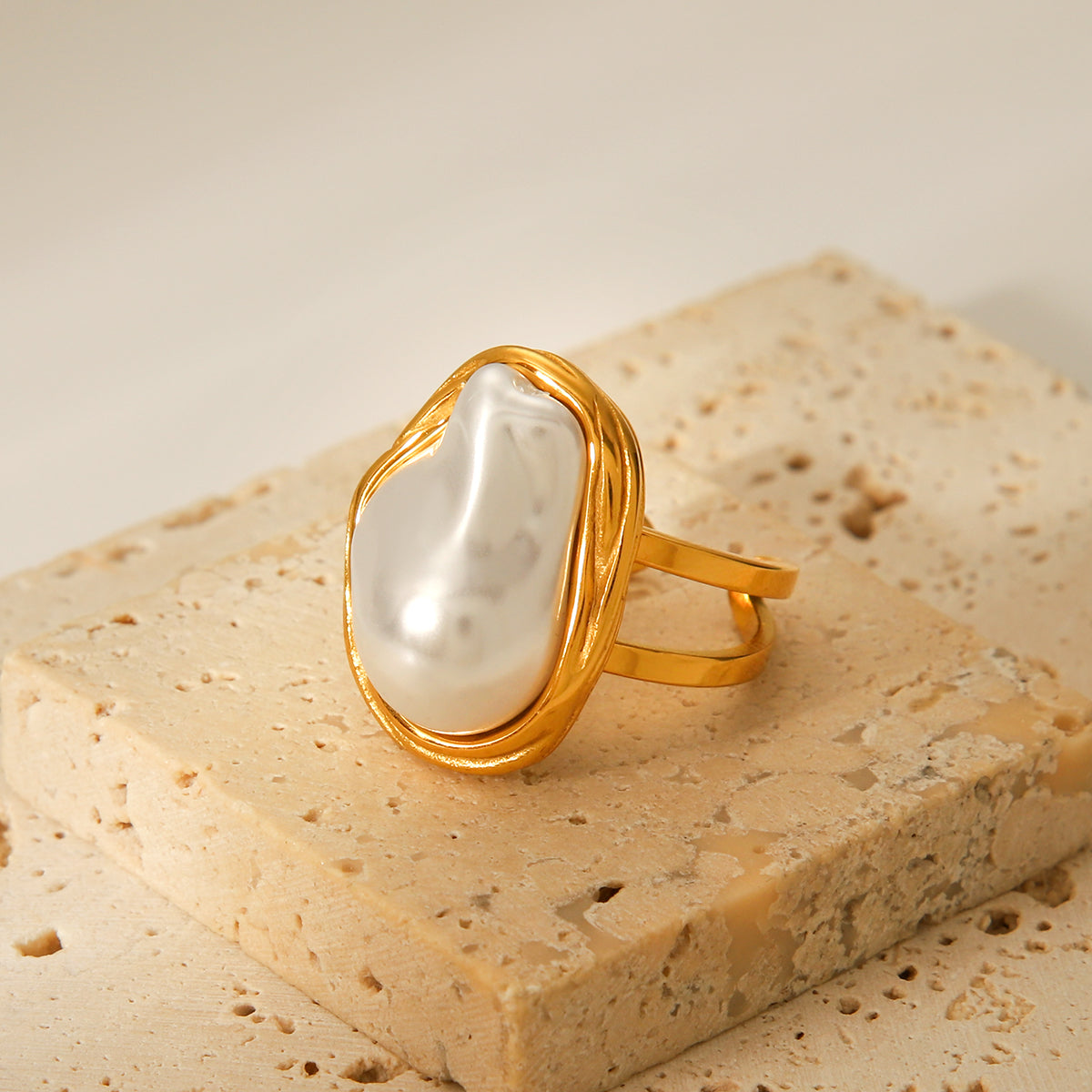 ANELLO PERLA RARA IN ORO CON PERLA ACCIAIO INOX 304 REGOLABILE