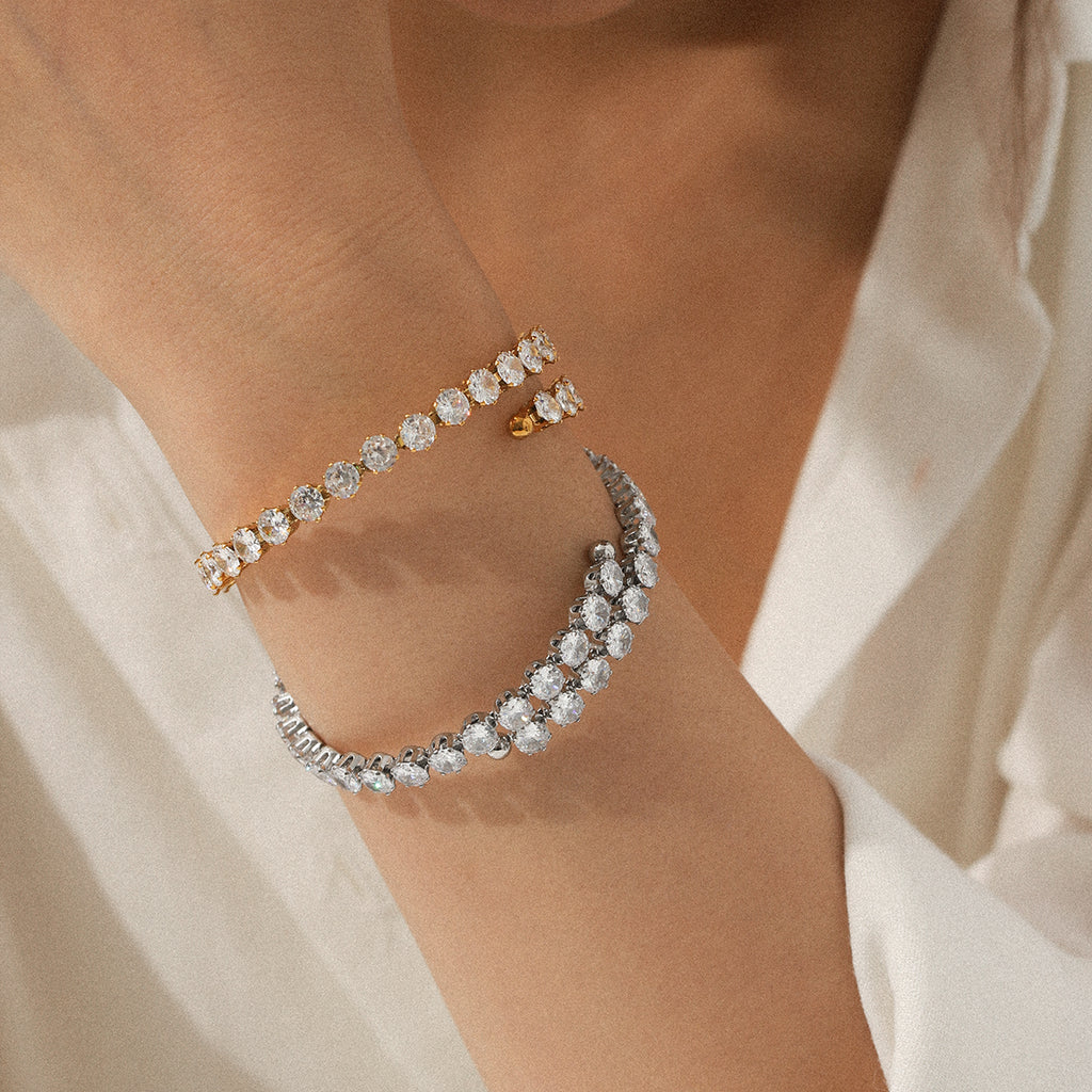 BRACCIALE SPIRALE IN ORO CON ZIRCONI IN ACCIAIO INOX 304