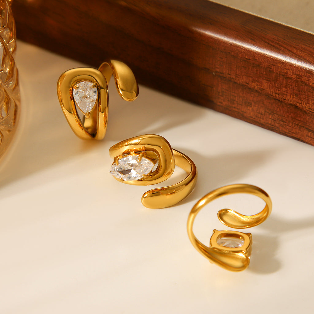 ANELLO PREZIOSA IN ORO CON ZIRCONI REGOLABILE ACCIAIO INOX 304