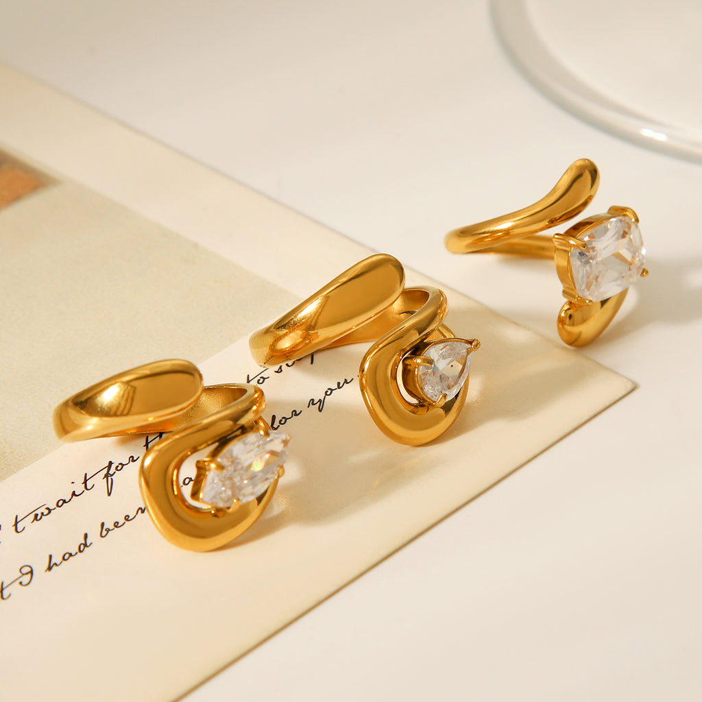 ANELLO PREZIOSA IN ORO CON ZIRCONI REGOLABILE ACCIAIO INOX 304