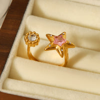 ANELLO STELLA ORO CON STRASS E ZIRCONI INOX 304