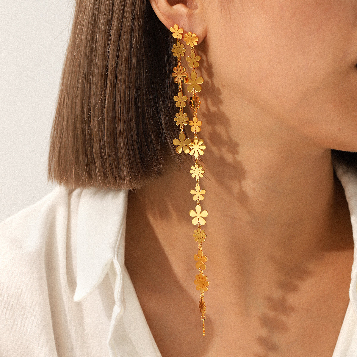 ORECCHINI  FIORELLINI PENDENTI ORO A FIORI IN ACCIAIO INOX 304