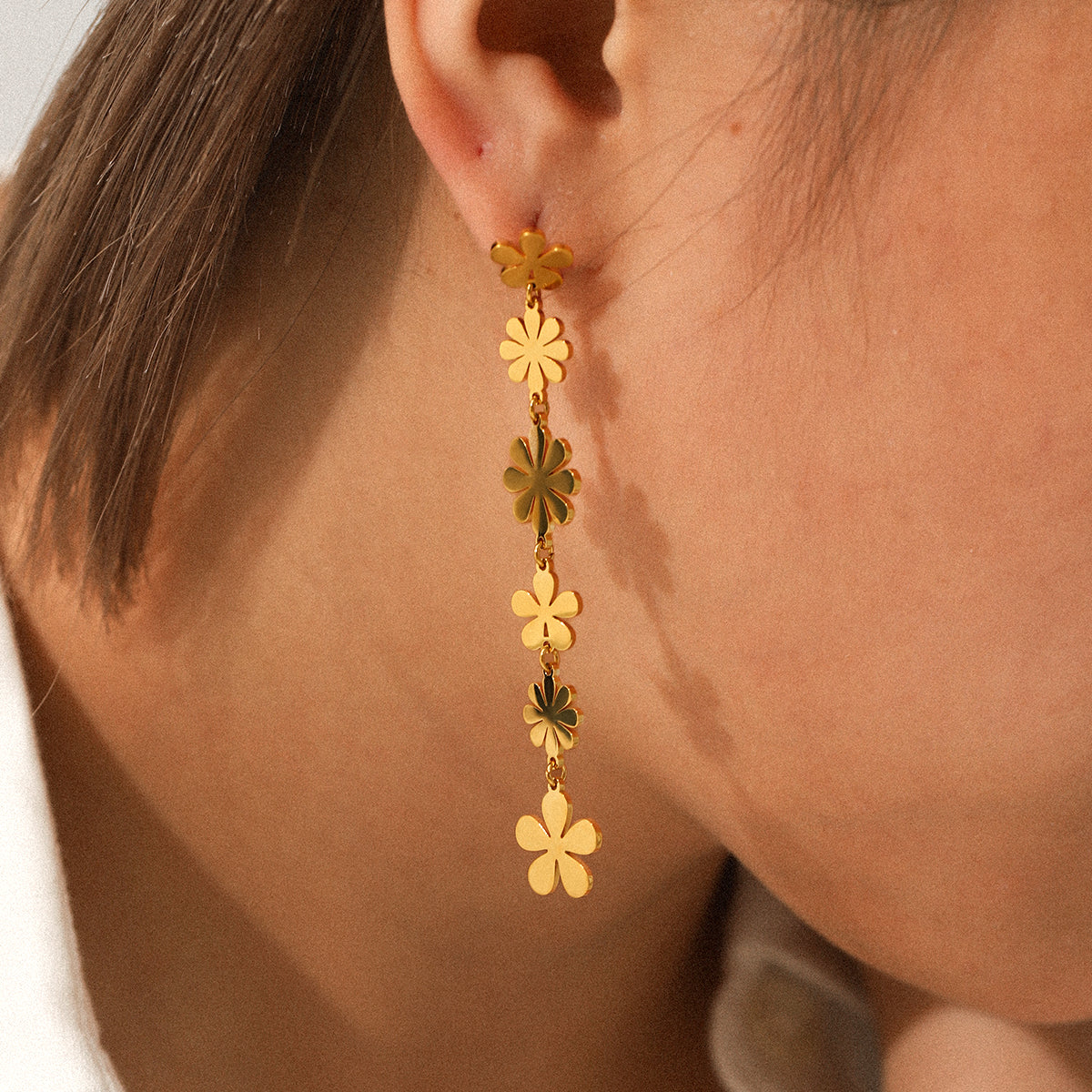 ORECCHINI  FIORELLINI PENDENTI ORO A FIORI IN ACCIAIO INOX 304