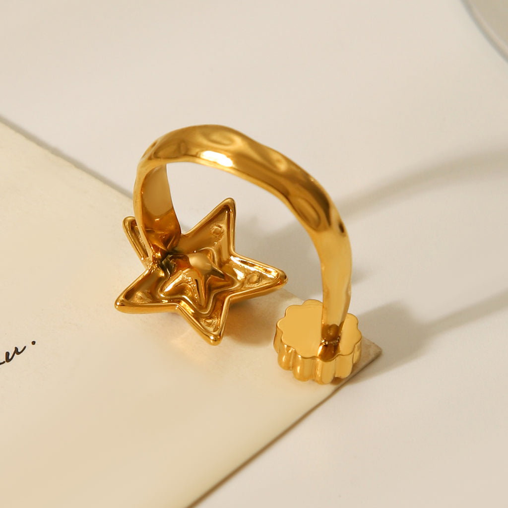 ANELLO STELLA ORO CON STRASS E ZIRCONI INOX 304