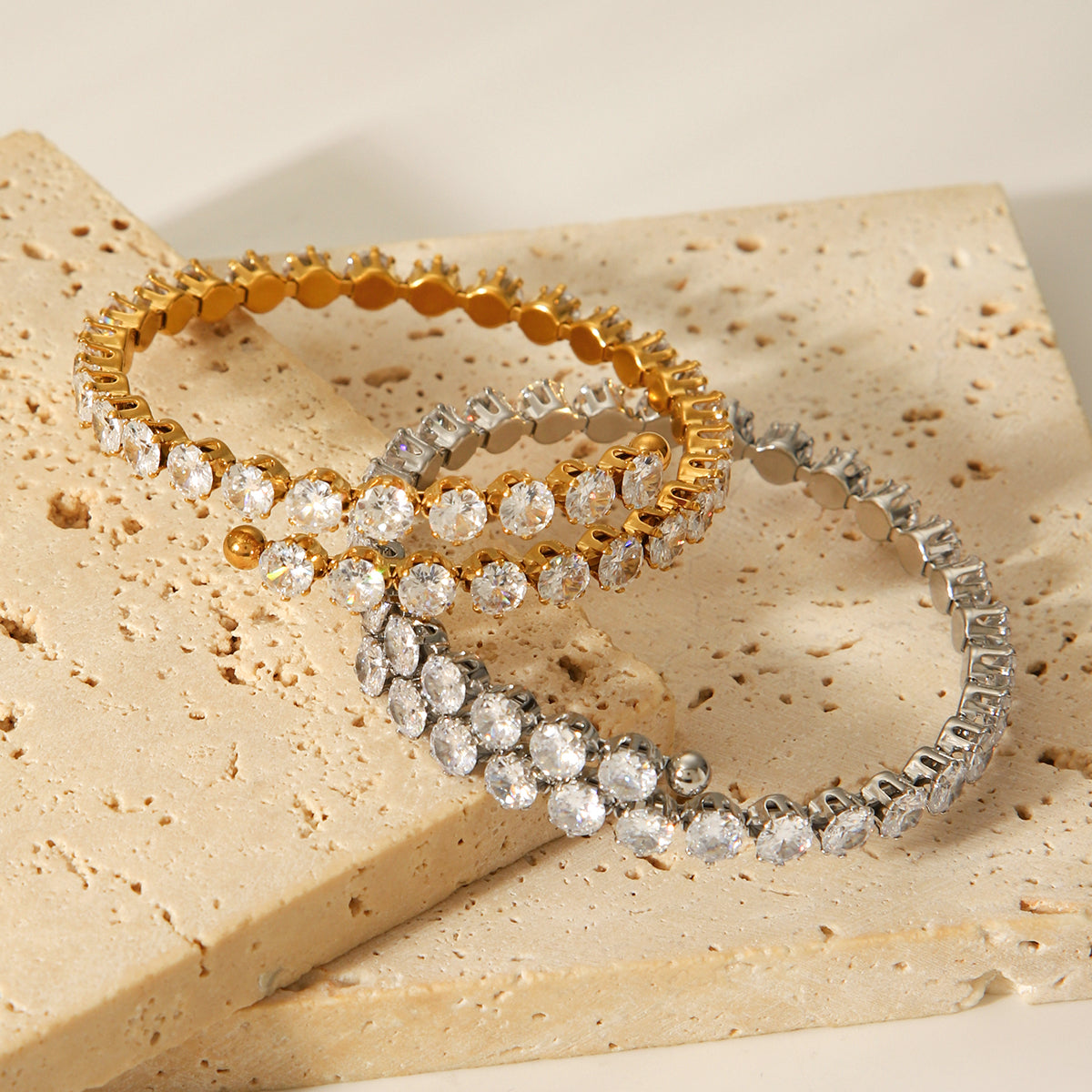 BRACCIALE TENNIS RIGIDO CON ZIRCONI ACCIAIO INOX 304