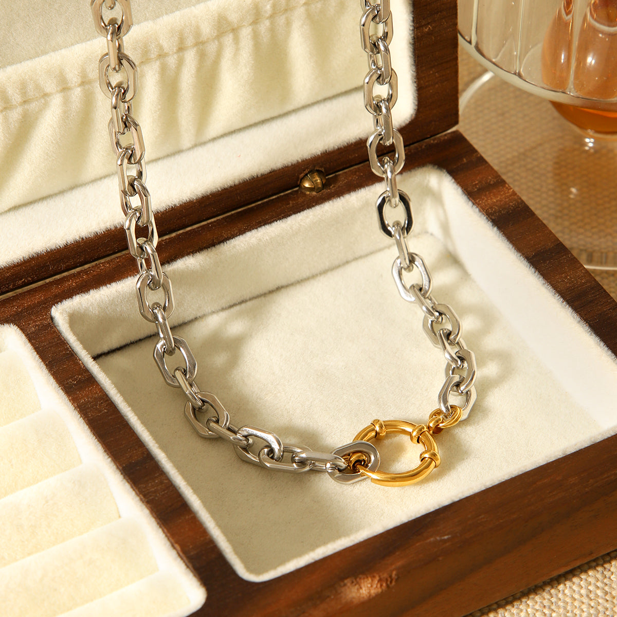 COLLANA CATENA ORO E ARGENTO IN ACCIAIO INOX 304