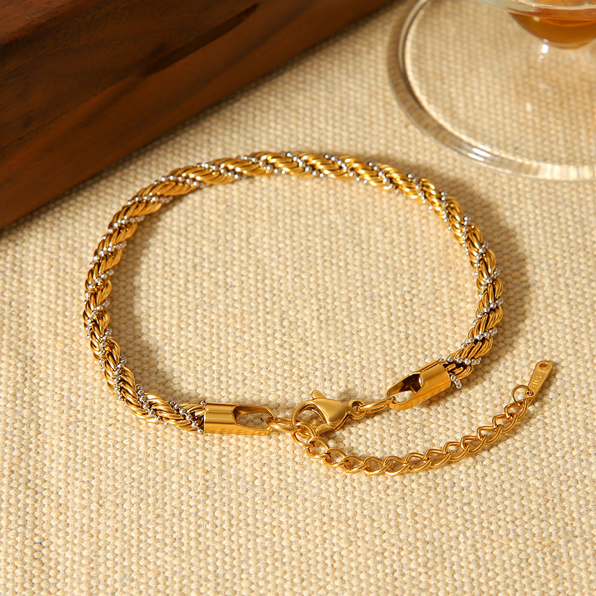 BRACCIALE INTRECCIO IN ORO E ARGENTO REGOLABILE ACCIAIO INOX 304