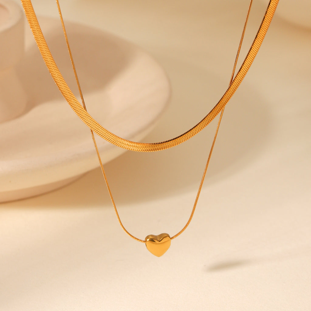 COLLANA SNAKE DOPPIO FILO A CUORE GOLD ACCIAIO INOX 304 REGOLABILE
